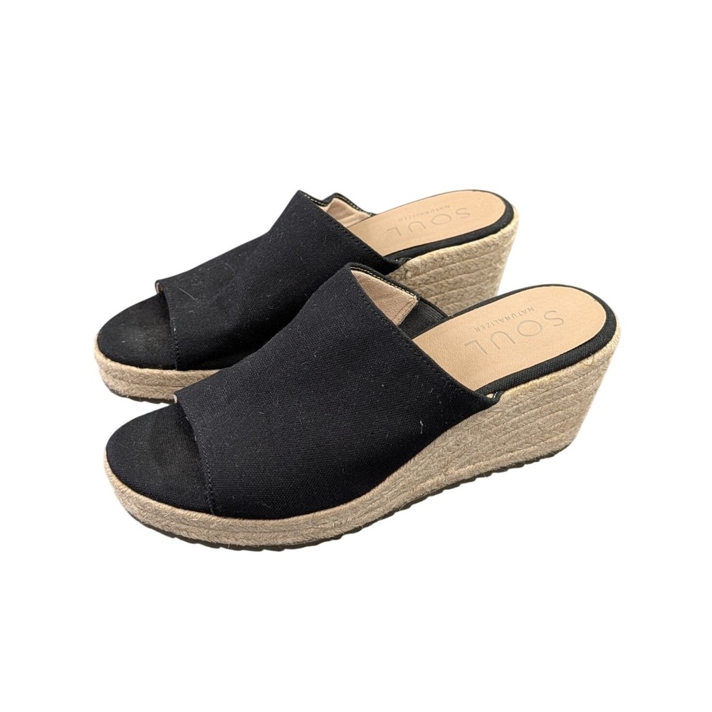 Soul Naturalizer Ooodles Wedge Espadrille Sandal Womens‎ 8 Black Slip On Resort